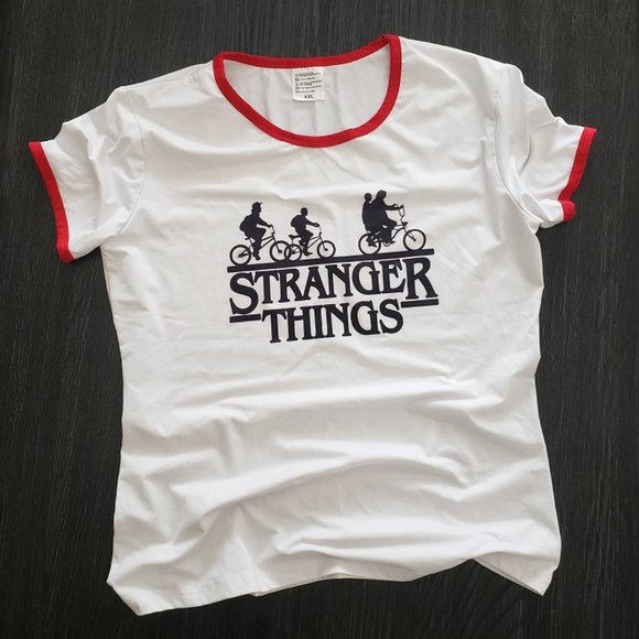 Stranger Things girls t-shirt, white with black pic silhouette & print, size xxl - Picture 1 of 1